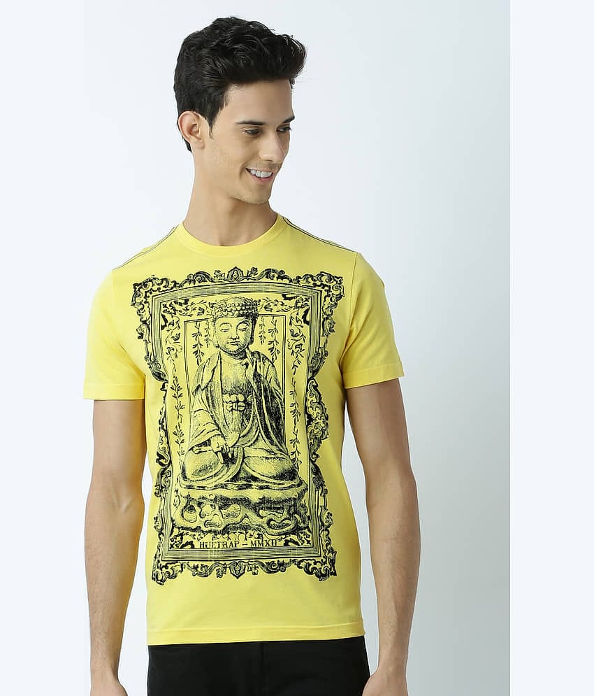 Huetrap Pack of 1 Cotton Regular Fit Men's T-Shirt ( Yellow )