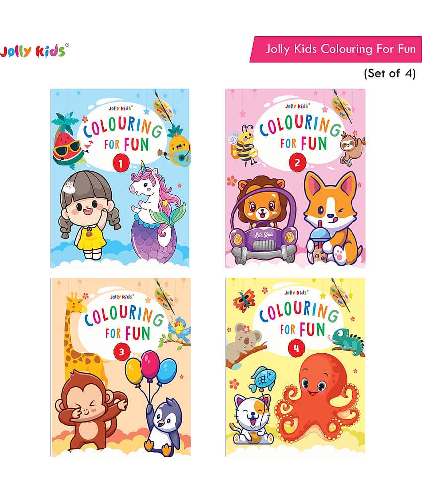 Jolly Kids Colouring for Fun Books A| Set of 4| Each Book 64 Images|Colouring & Painting Books for Kids|Ages 3-8 Year
