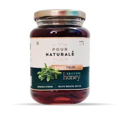Pour Naturale Honey: Tulsi Honey | Pure Natural Honey – Unifloral | Beneficial for respiratory system | Reduces stress | Glass Jar (500gm)