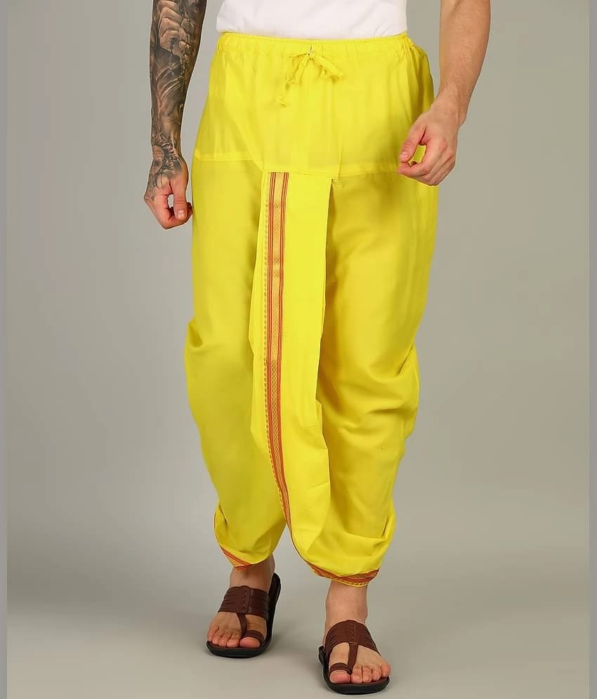 Shyam Handloom Silk Mens Dhoti Yellow ( Pack of 1 ) - None