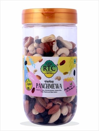 RTC Panchmewa Jar 400 Gms I Healthy Snacking I Dryfruit Mix I Dried Sliced Dates I Almonds I Whole Cashew I Black Raisins seedless I Golden Raisins I Good for Fasting I Healthy Mix