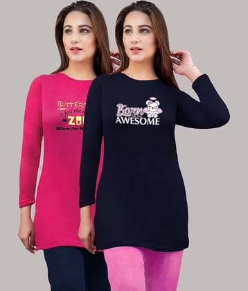 URBE Women Cotton Blend Printed Regular Fit Round Neck T-Shirt ( Pink )