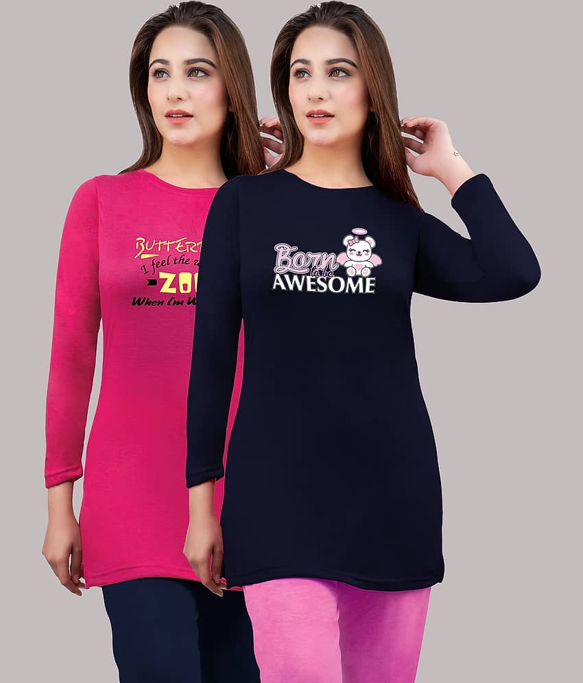 URBE Women Cotton Blend Printed Regular Fit Round Neck T-Shirt ( Pink )