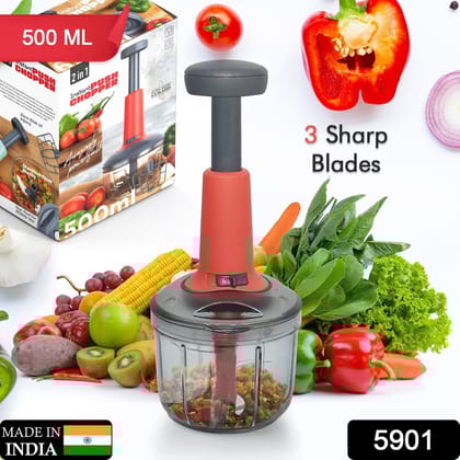 Matte Finish Hand Press Chopper with 3 Blades for Easy Vegetable & Fruit Chopping