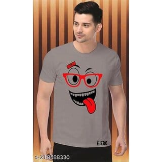 Aakash Mens Grey Printed Polyester Blend Round Neck T-Shirt