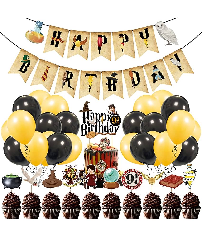 Zyozi Harry Potter Birthday Decorations, Hary Poter Birthday Party Supplies for Kids, Hary Poter Party Decorations Include Letter Banner, Balloon, Cake Topper and Cupcake Toppers (PACK OF 37)