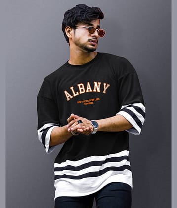 Eyebogler Cotton Blend Oversized Fit Striped 3/4th Sleeves Men's Round T-Shirt - Black ( Pack of 1 )