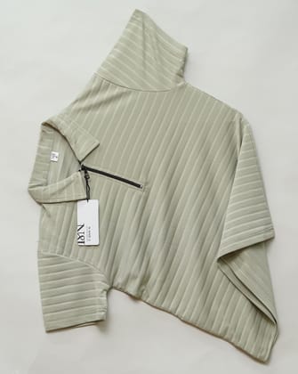 Dark Pista | Jacquard Knit Textured | Polo Zipper T-Shirt-M