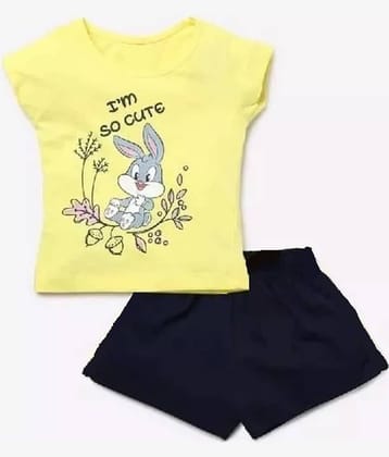 CUTEVIBE Pack of 1 Girls Cotton Blend Top With Shorts ( Yellow )