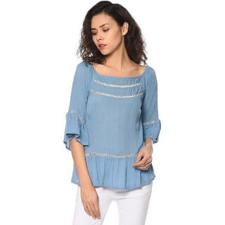 Purys Women Blue Solid Regular Top