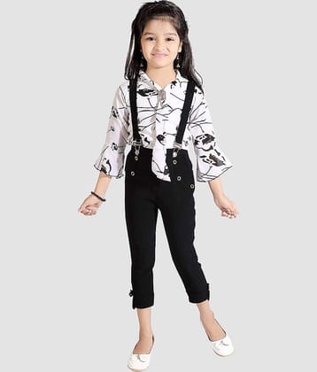 9stiches - Black & White Georgette Girls Top With Dungarees ( Pack of 1 )