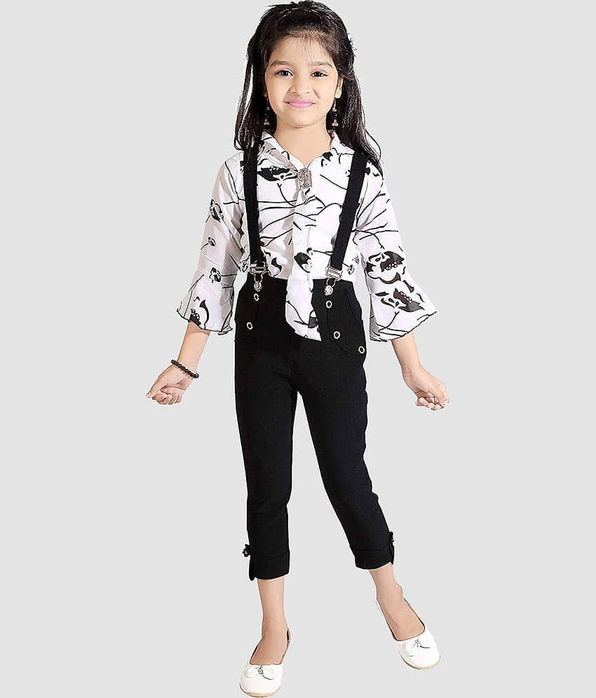 9stiches - Black & White Georgette Girls Top With Dungarees ( Pack of 1 )