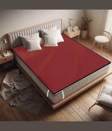 CASA FURNISHING Maroon Poly Cotton Mattress Cover