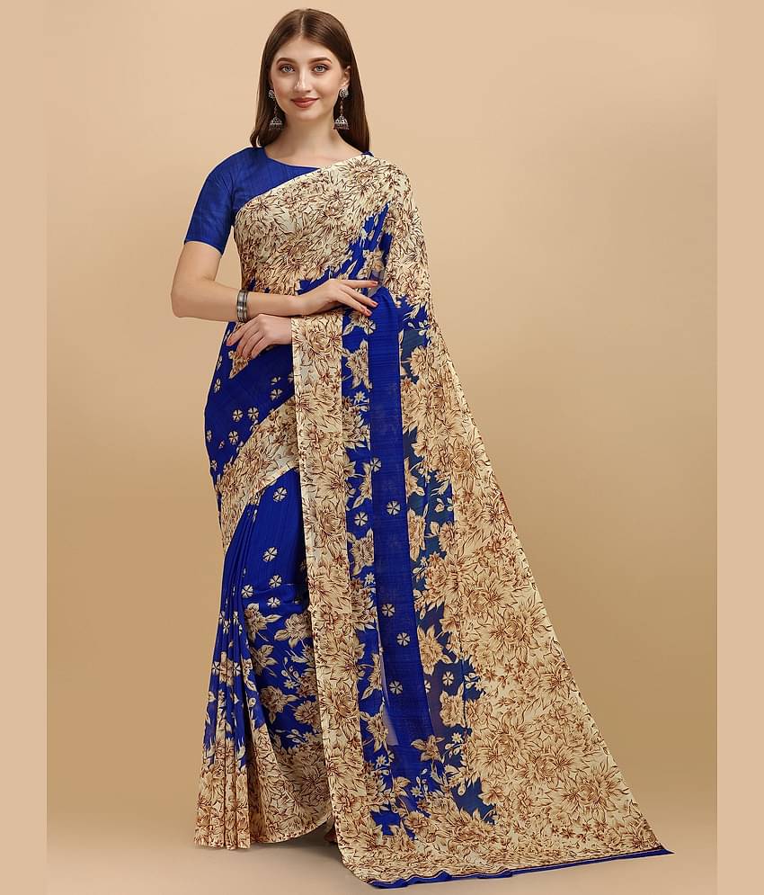 LEELAVATI Georgette Printed Saree With Unstitched Blouse Piece ( Multicolor )
