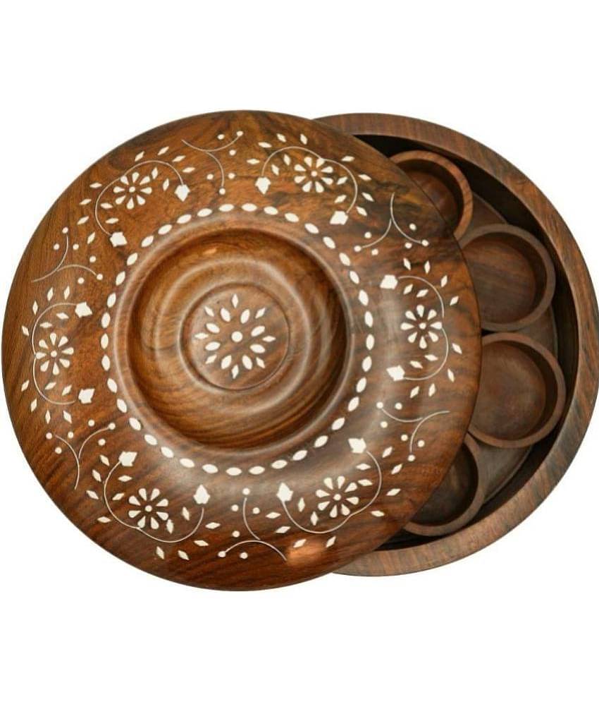 TFS - Wooden Masala Box Wooden Brown Spice Container ( Set of 1 )