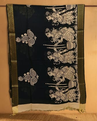 Syaahi Bangalori Silk Solid Black Hand Painted Dupatta