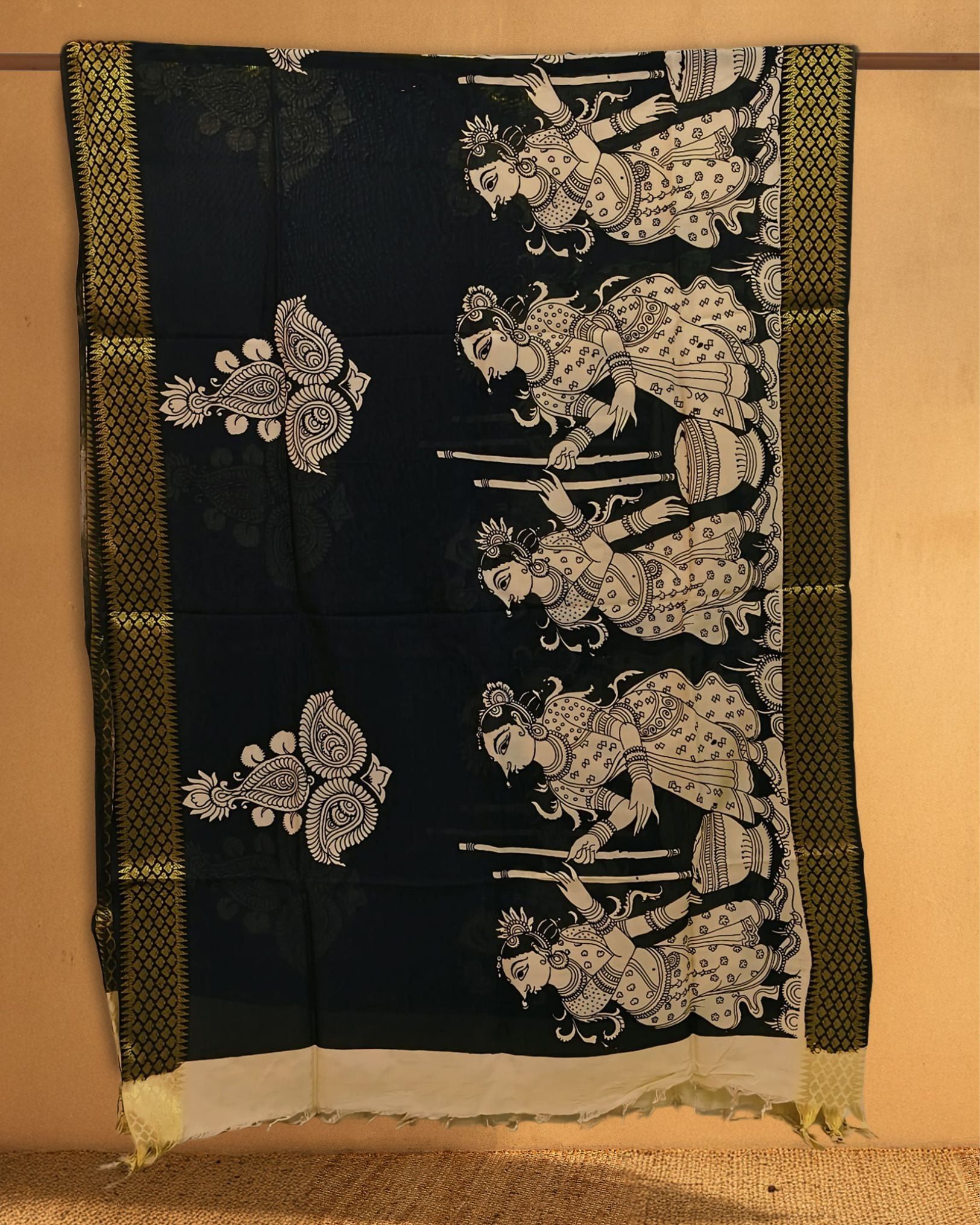 Syaahi Bangalori Silk Solid Black Hand Painted Dupatta