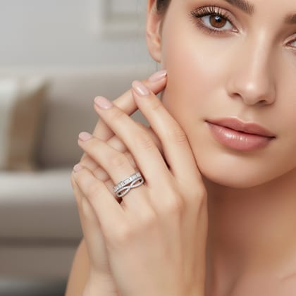 Elegant Criss-Cross Baguette Diamond Look Ring for Women | Designer CZ Stone Ring with Interlocking Band | Silver Tone Party Wear Ring