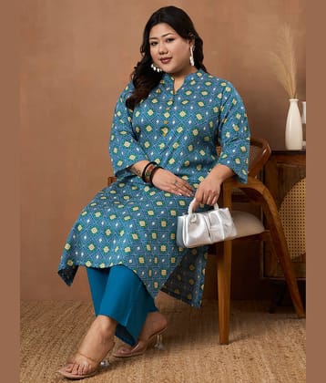 Tissu Women Cotton Printed Straight Kurti With Palazzo ( Blue )