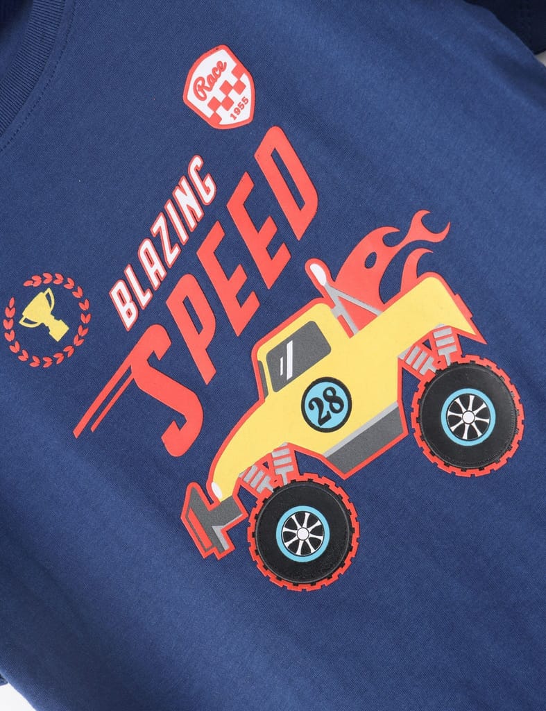 Elegant Kids Boys T shirt Cotton Estate Blue Blazing Speed Monster Truck 2025 at ShopCircuit | O