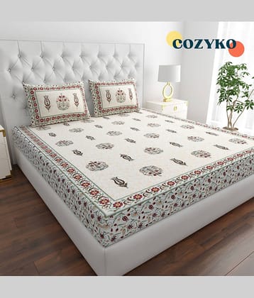 COZYKO Cotton 1 Double King Bedsheet with 2 Pillow Covers ( White )
