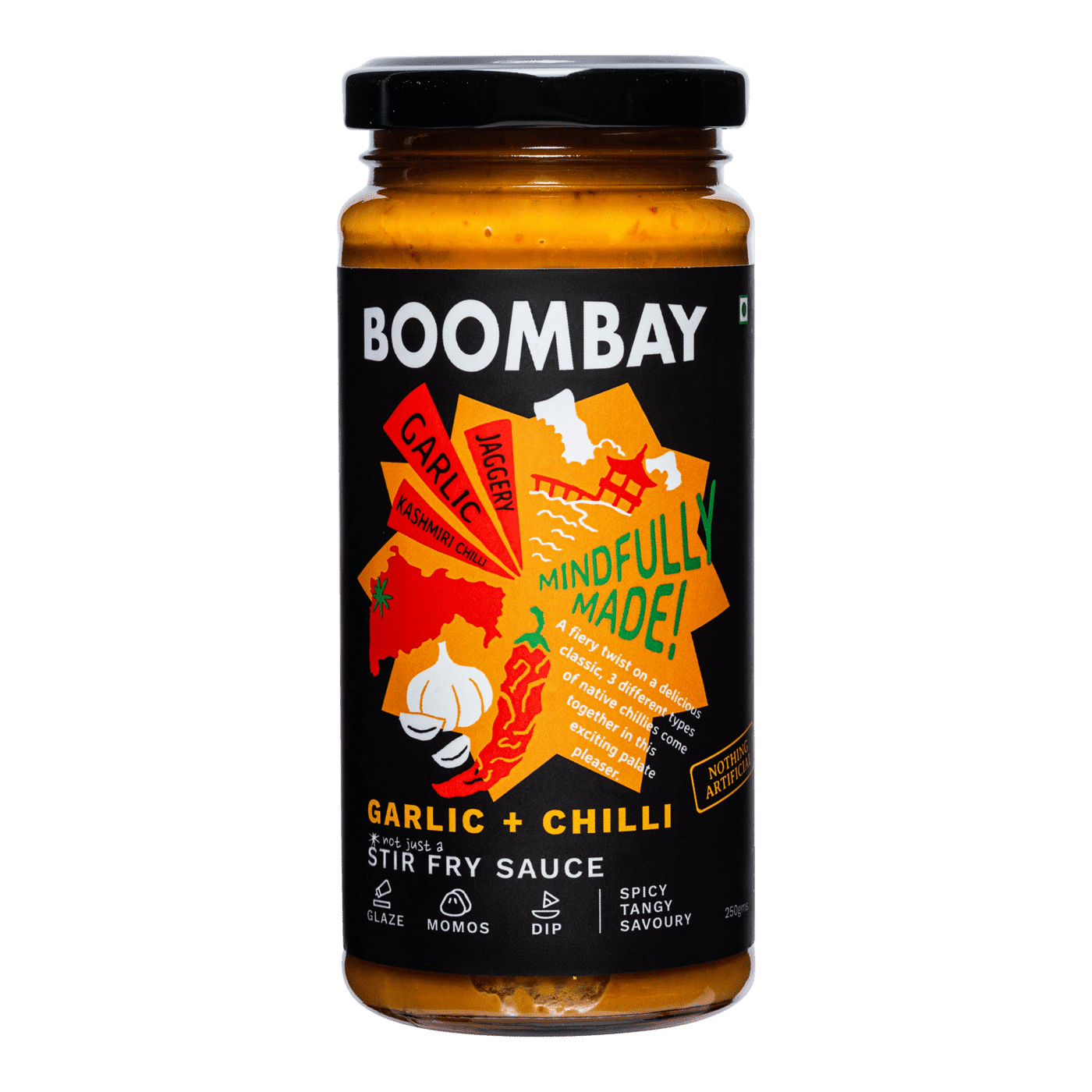 BOOMBAY Garlic + Chilli Stir Fry Sauce - Use it in your Sandwich or as a Dip, with Noodles or Burgers or Momos, Marinade for Vegetables, 250 gm