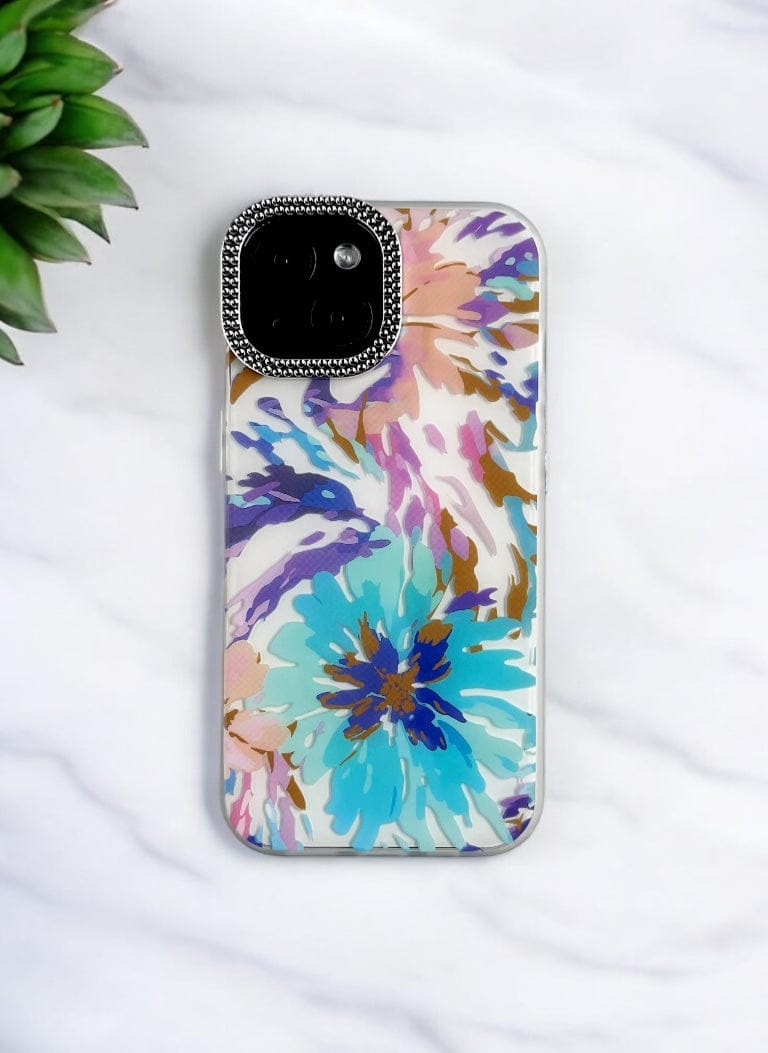 Blue & Purple Tie-Dye Design Floral Case for iPhone 15 Plus