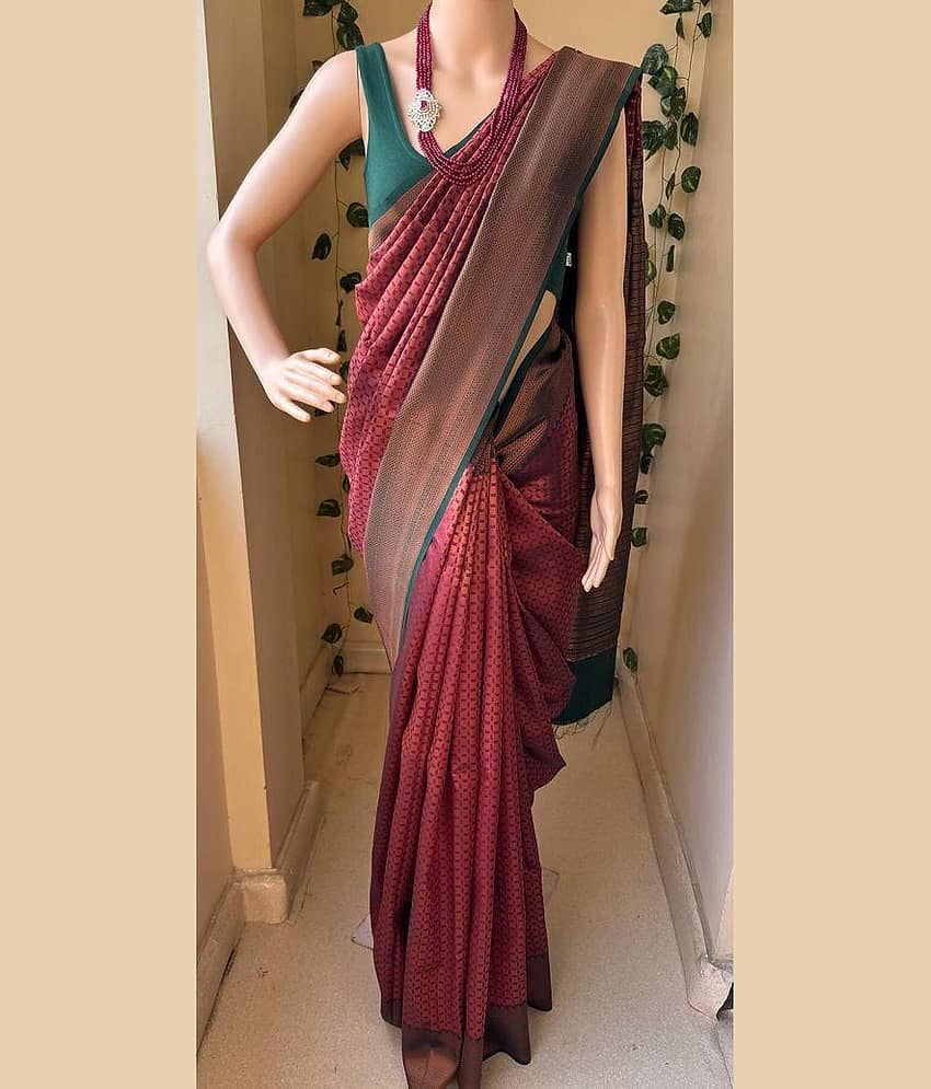 fab woven Art Silk Woven Kanjeevaram Sarees With Unstitched Blouse Piece ( Beige )