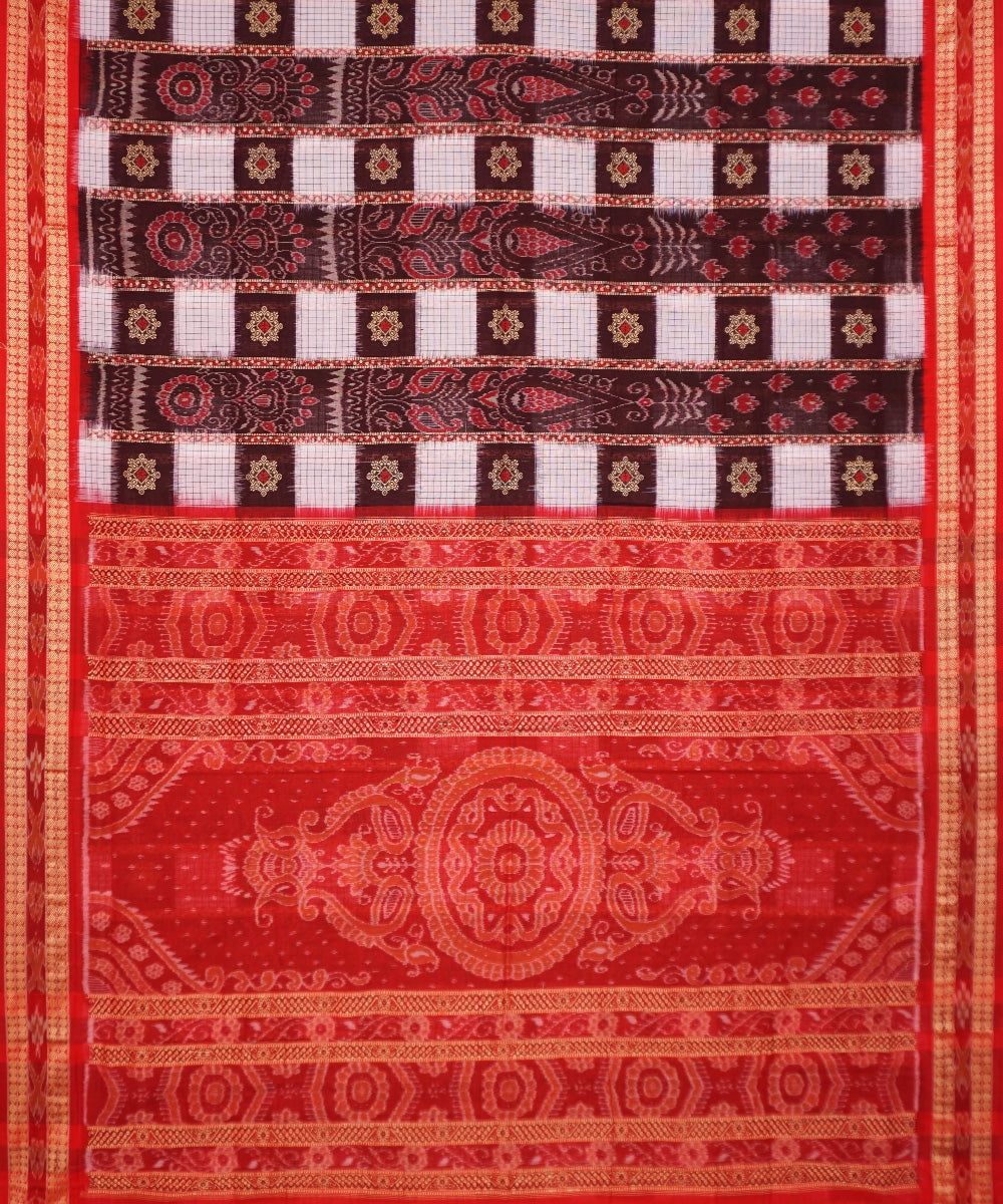Multicolour with red handloom cotton sambalpuri saree