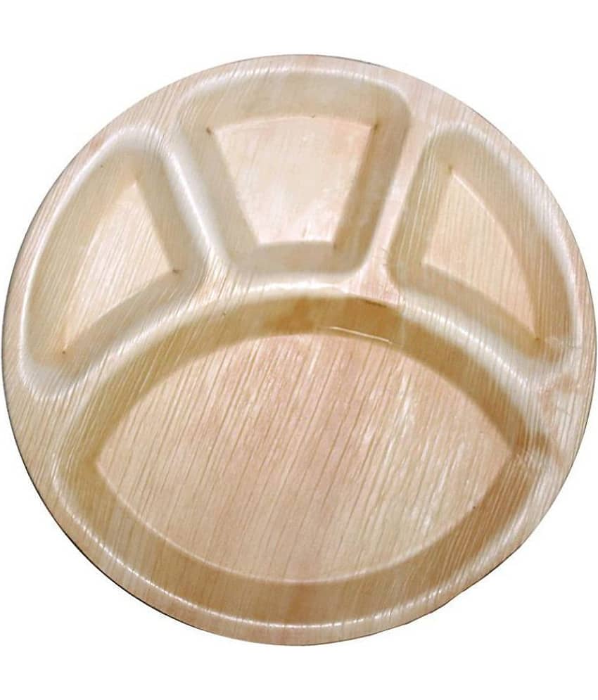 Agri Club Areca Leaves 10 Inch 4 Partation Round Disposable Plates (Set of 25)