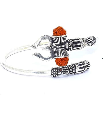 Rudraksha Trishul Damroo Designer Oxidized Silver Bahubali Kada Kadas Bracelet Unisex Cuff Bracelets for Men & Women Boys Bracelet