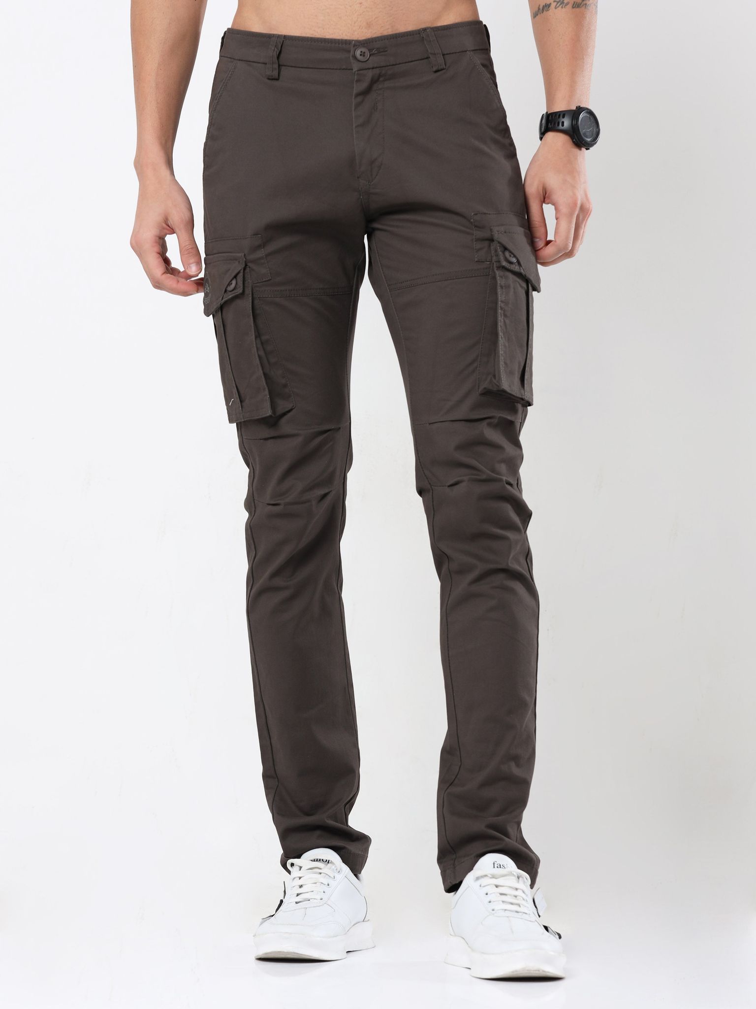 Men's Olive Cargo Solid Daily Wear | Rick Rogue-36