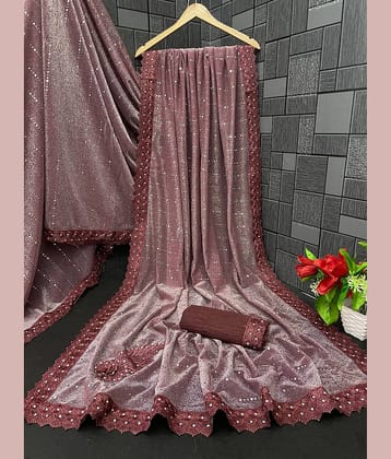 Gullak Lycra Embellished Chikankari Saree With Unstitched Blouse Piece ( Maroon )