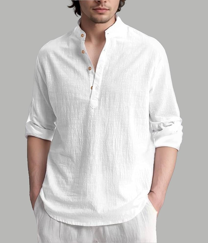 Apektra WHite Cotton Blend Men's Shirt Style Kurta ( Pack of 1 )