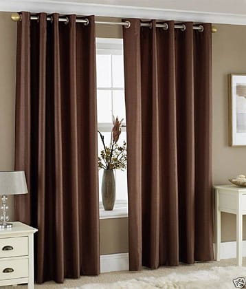 Homefab India Plain Semi-Transparent Eyelet Door Curtain 7ft (Pack of 2) - Brown
