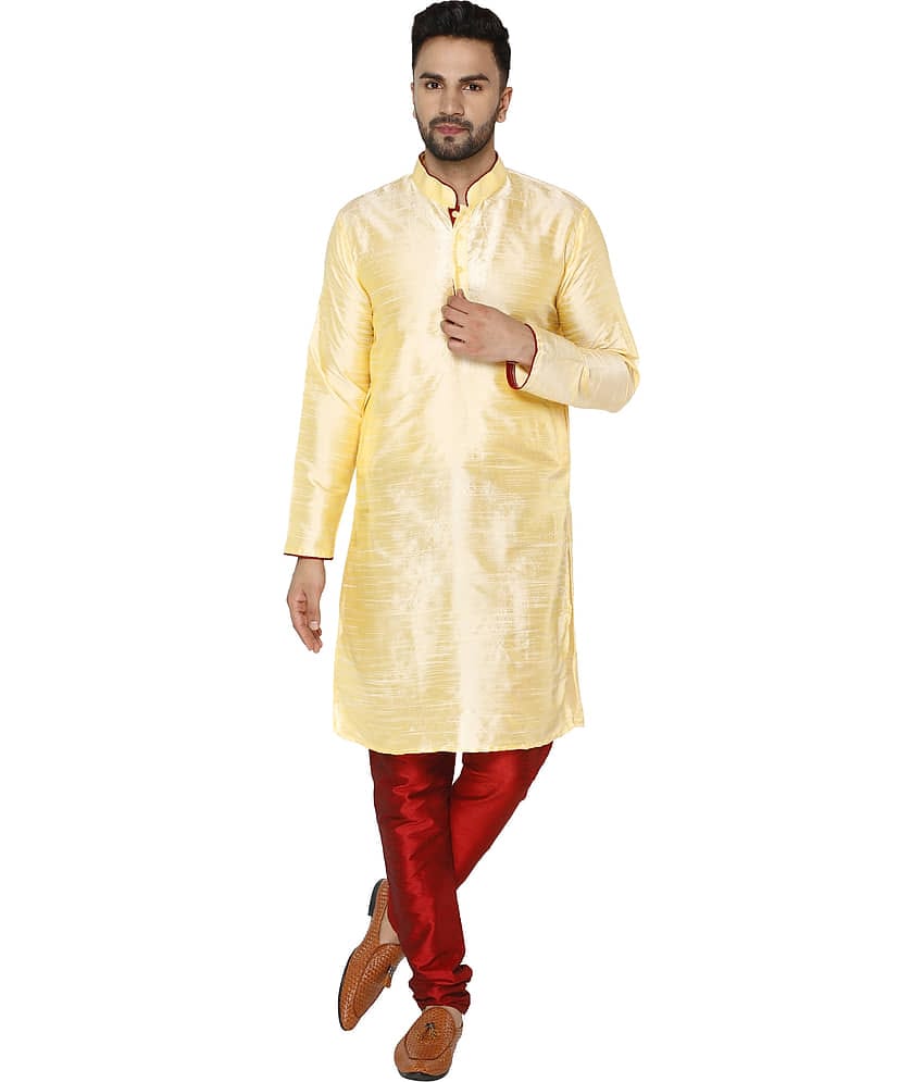 SKAVIJ Beige Silk Blend Kurta Pyjama Set