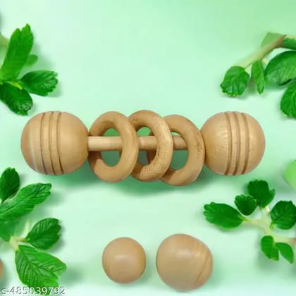 Neem Wood Baby Rattle Dumbbell with Rings Rattle Neem Wood Baby Rattle Dumbbell with Rings Rattle