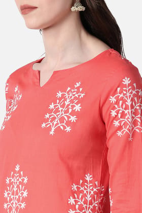 Festive Wear Cotton Fabric Peach Color Printed Kurti VCK1161