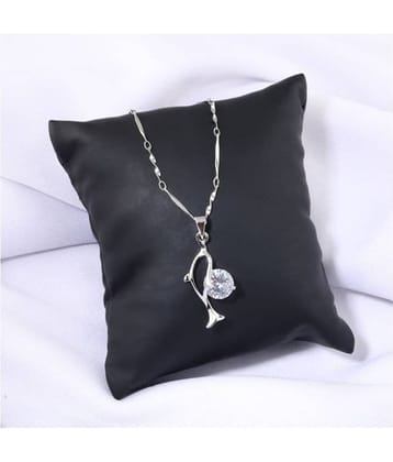 Silver Plated chain With Dolphin Shape Solitaire Diamond Pendant  For Women