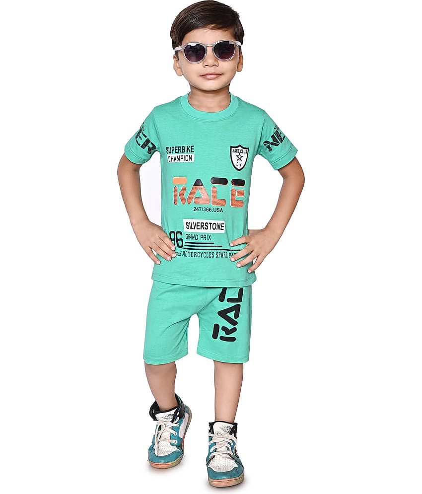 DS DRESSES Pack of 1 Boys Cotton T-Shirt & Shorts Set ( Green )