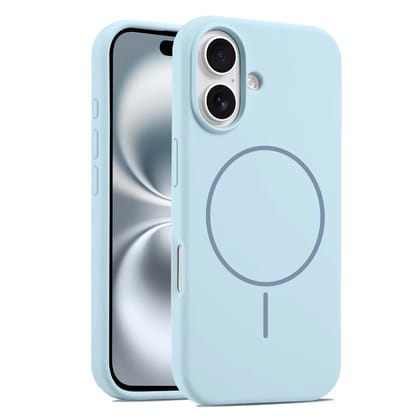 Valente Silicone Magnetic Back Case Compatible with iPhone 16 – Soft Touch Shockproof Protective Cover-Sky Blue