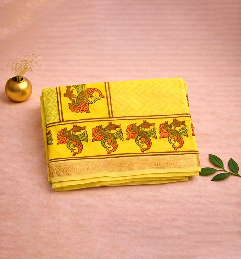 Block print gond art maheshwari saree