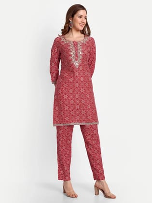 Printed Bandhani Top With Trousers-XS