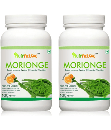 NutrActive Morionge, Organic Moringa Olifera Leaf Powder 200 gm Orange Multivitamins Powder Pack of 2