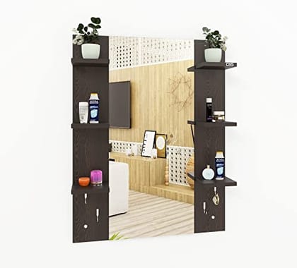 DAS Estefanía Engineered Wood Wall Mount Dressing Table Vanity Mirror with Storage Shelves - Flowery Wenge DAS Estefanía Engineered Wood Wall Mount Dressing Table Vanity Mirror with Storage Shelves - Flowery Wenge