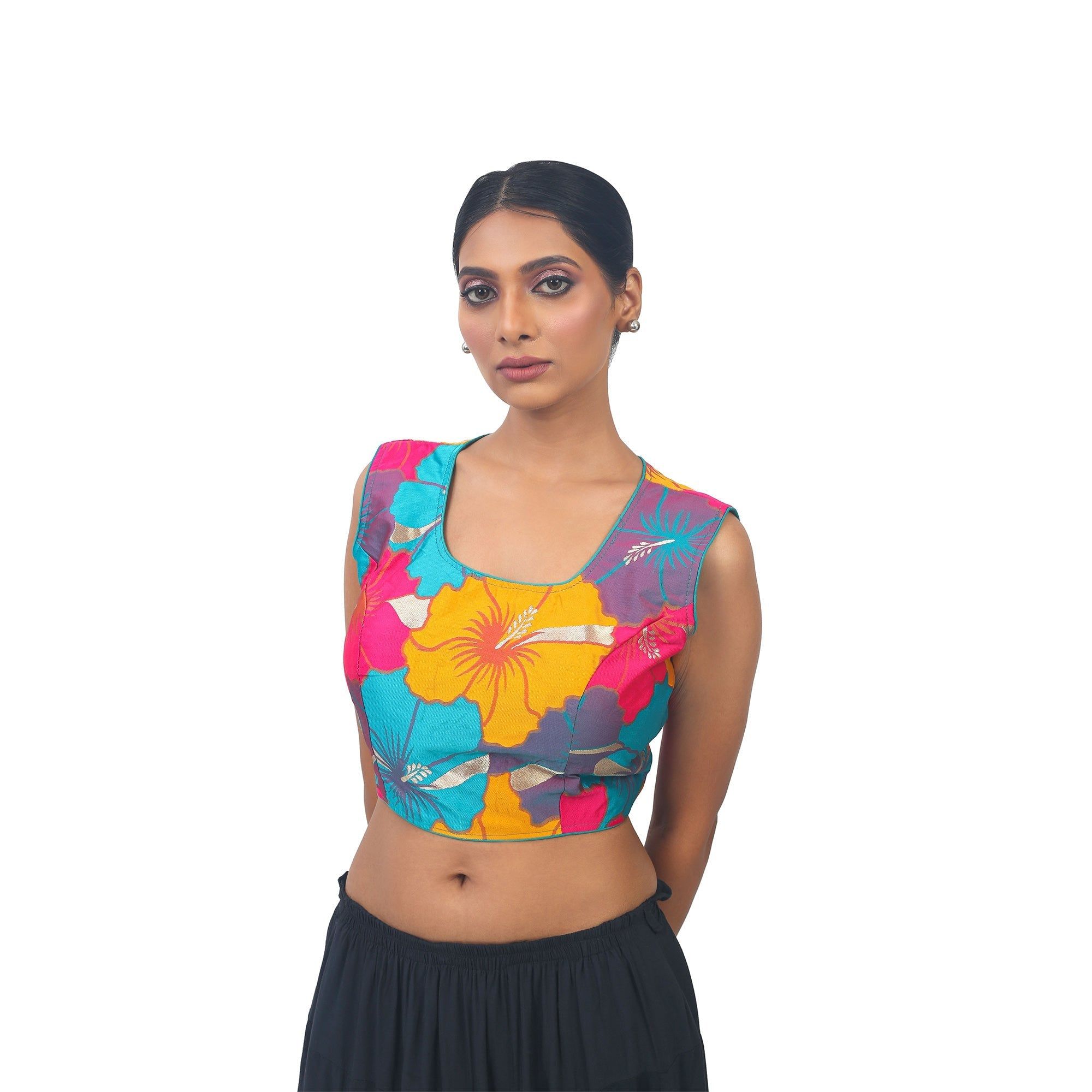 TheHangr Multicolour Silk Designer Blouse - 36