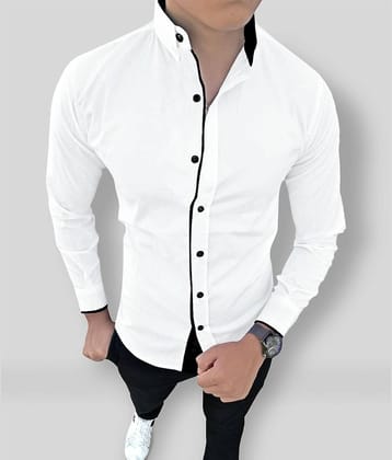 SUR-T - White Cotton Blend Slim Fit Men's Casual Shirt (Pack of 1)