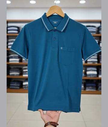 UNIBERRY Men Cotton Blend Regular Fit Solid Polo T Shirt ( Teal Blue )
