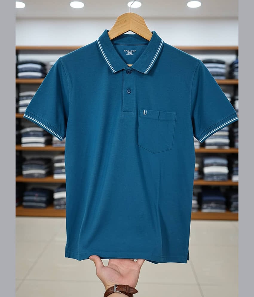 UNIBERRY Men Cotton Blend Regular Fit Solid Polo T Shirt ( Teal Blue )
