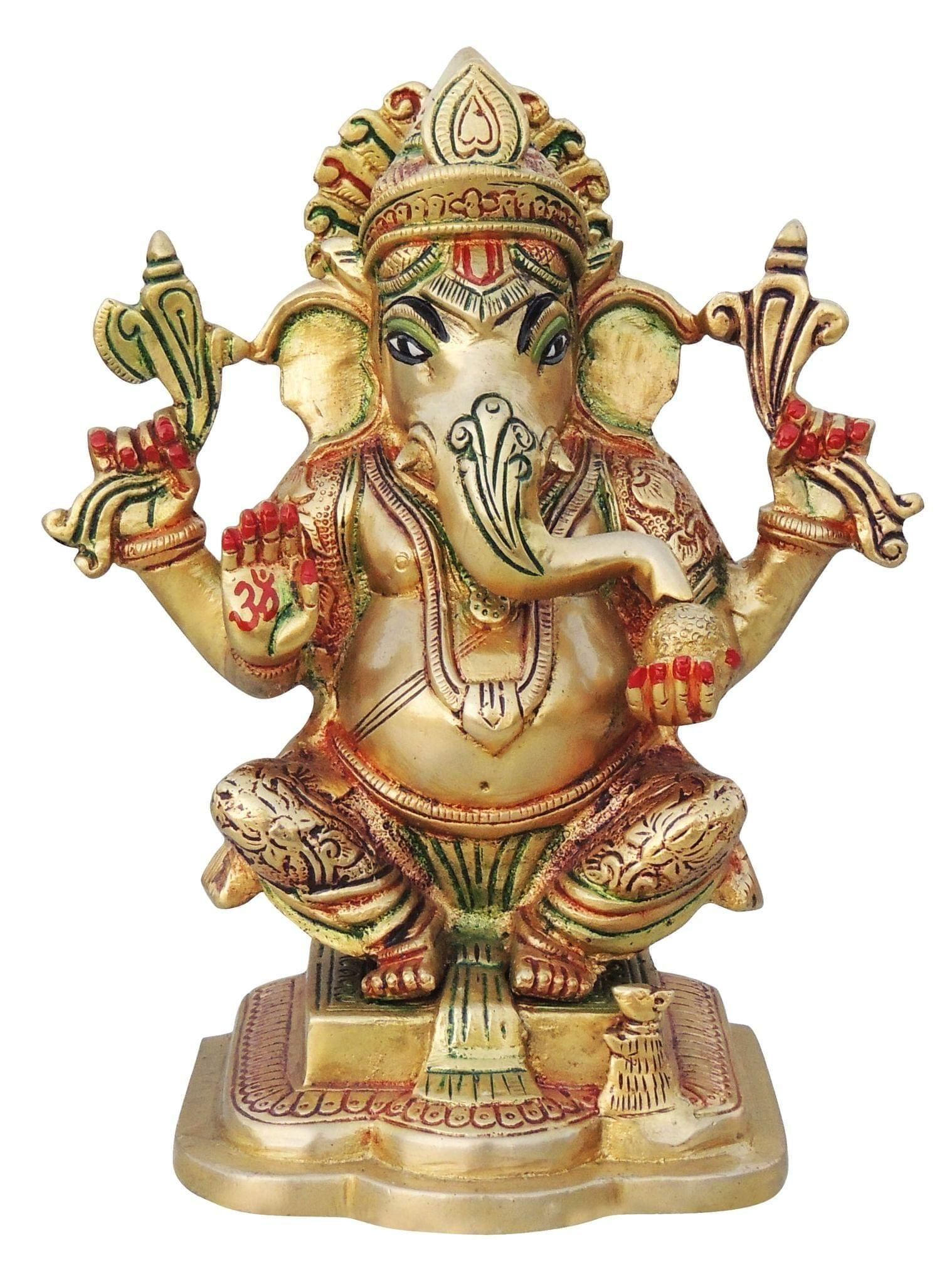 Brass Showpiece Ganesh Ji God Idol Statue - 4.2*3.4*8 inch (BS1063 G)